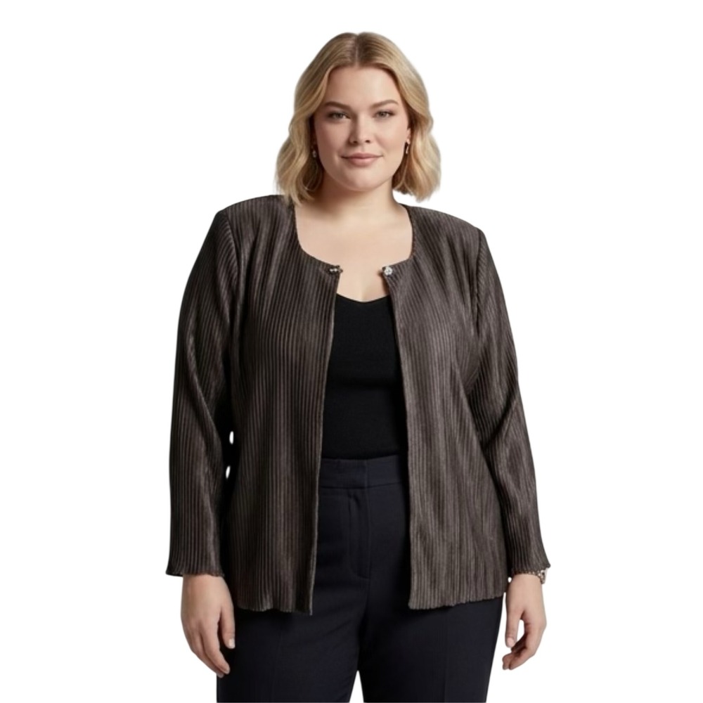 Penningtons Plus Size 22 Charcoal Grey Pleated Metallic Open‎ Front Blazer